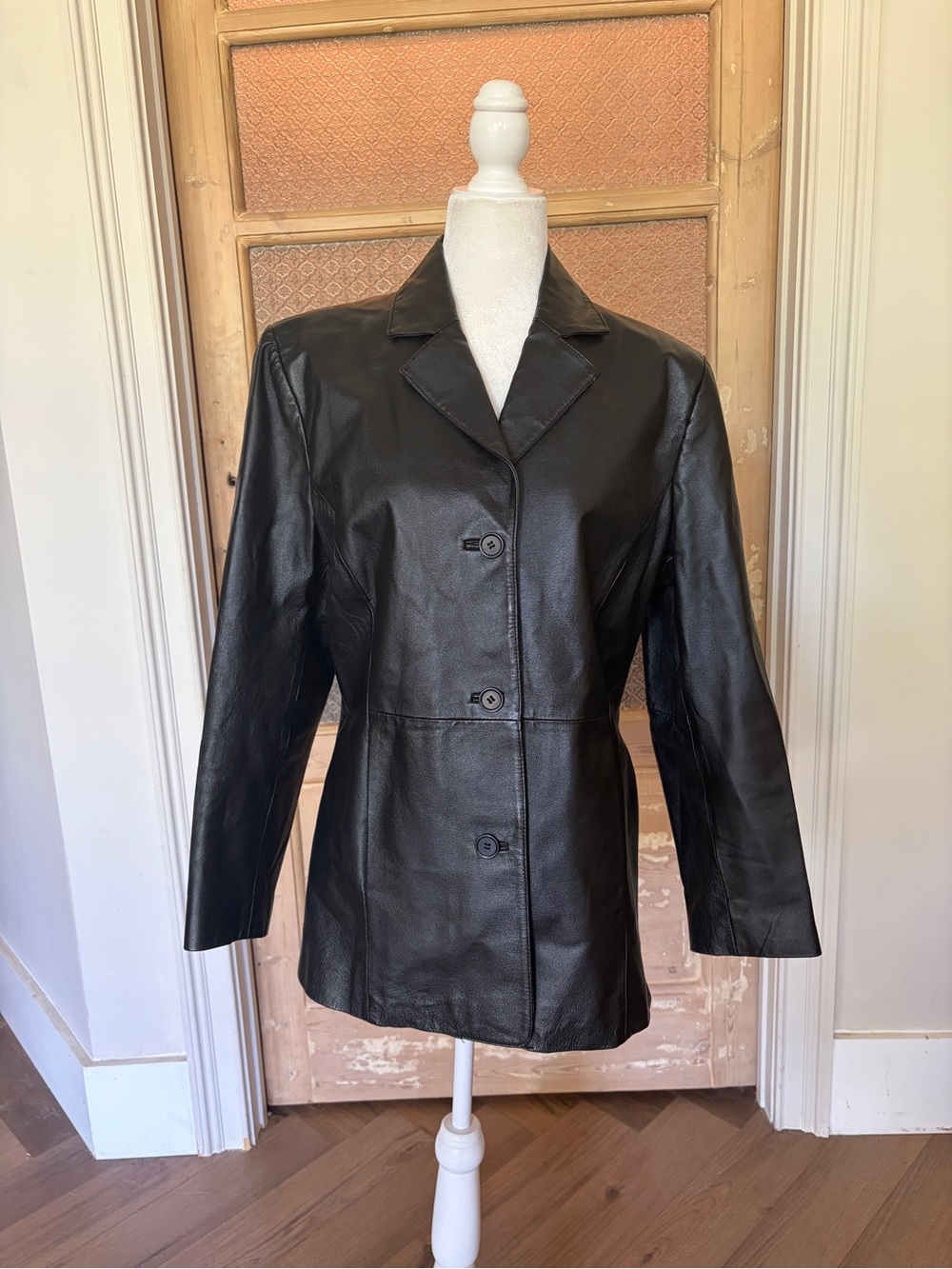 Y2K Black Leather vintage jacket large Button-Front Women's  blazer